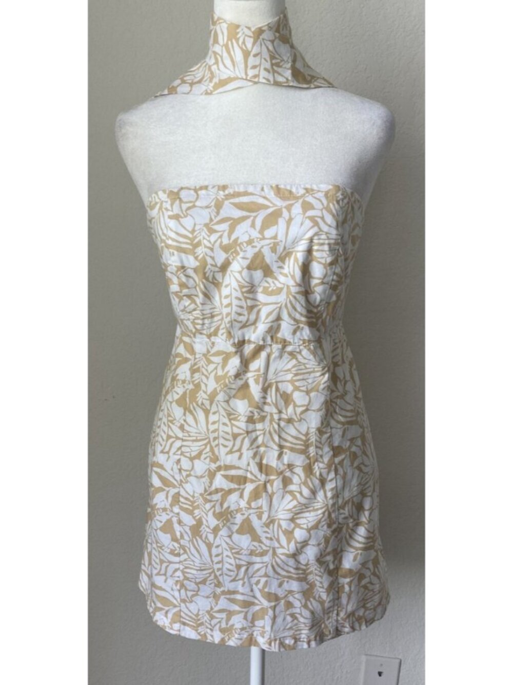 Gap Women's SZ 2 Strapless Mini Dress Stretch Yellow Y2K Floral *Altered READ